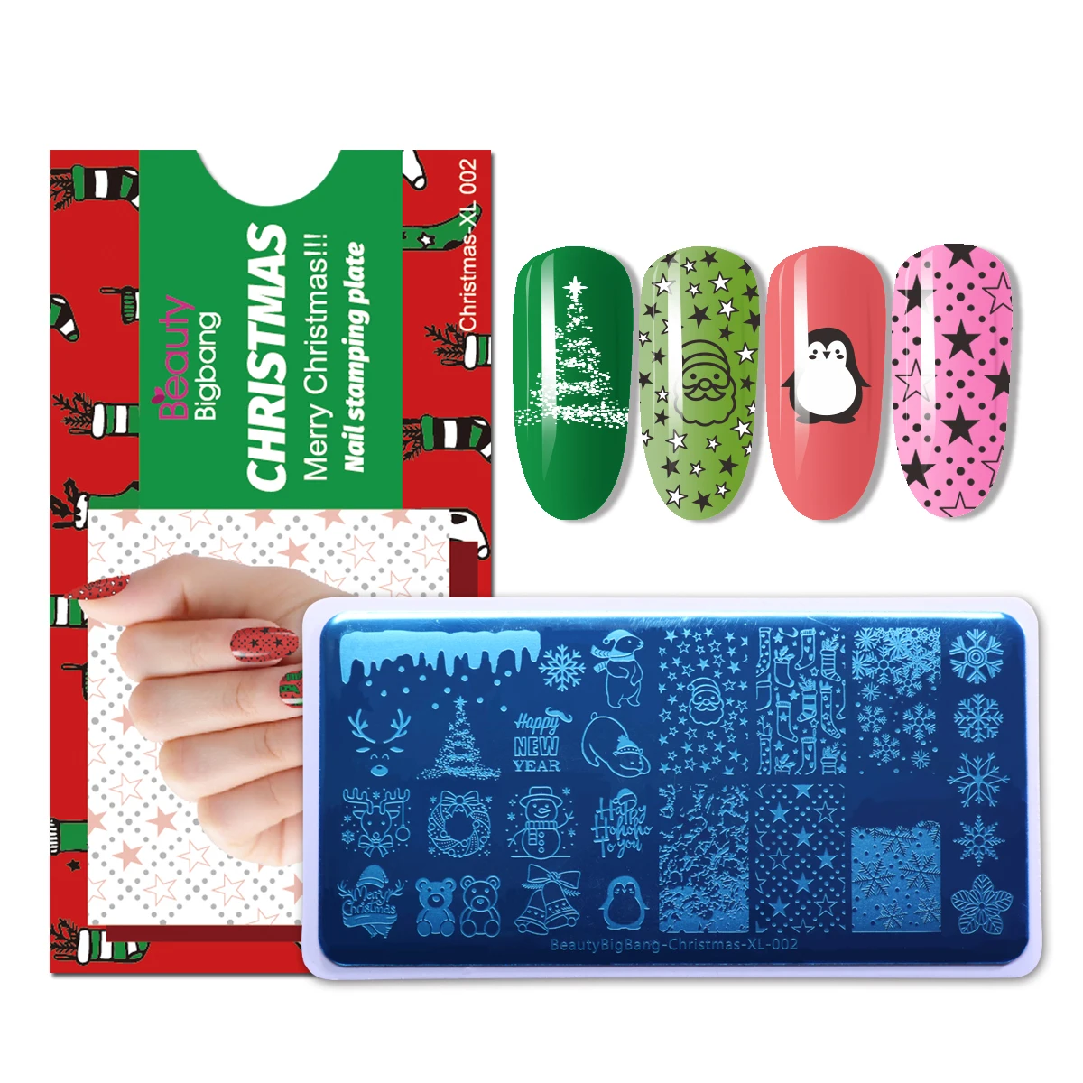 BeautyBigBang Christmas Theme Nail Stamping Plate DIY Snowflake Santa Claus Xmas Tree Art Image Template | Красота и здоровье