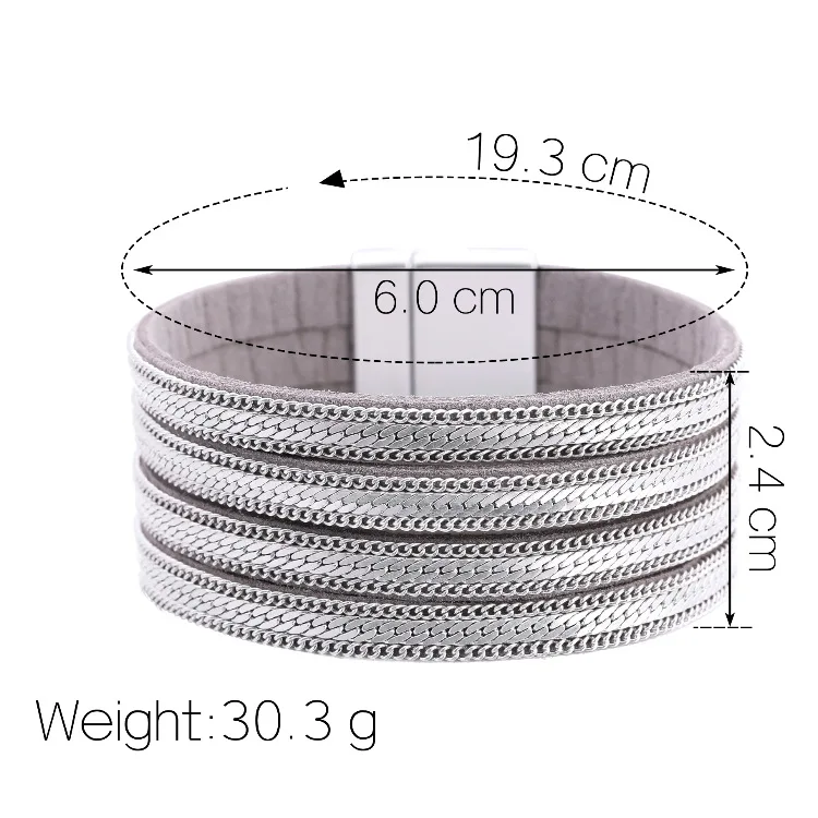 

Retro Fashion Leather Charm Women's Bracelet Bracelet Multi-layer Chain Snake Chain Magnetic Buckle Female Bangle Jewelry