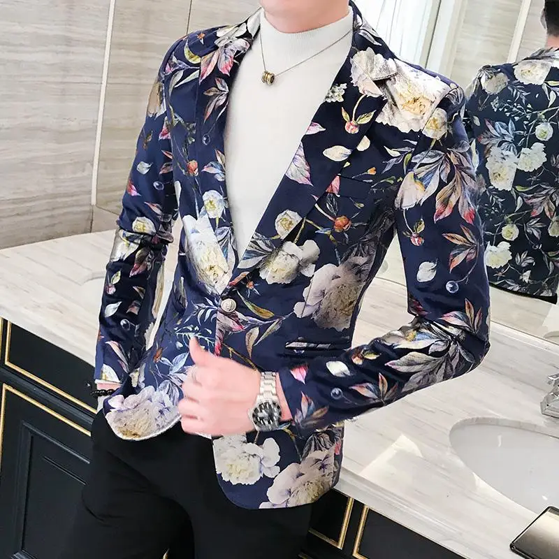Блейзер мужской блейзер с цветочным принтом приталенный повседневный пиджак