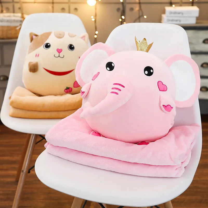 Модные мягкие единороги 2 в 1 подушки с одеялом внутри Kawaii Плюшевые Единорог слон кошка динозавр подарок на Рождество