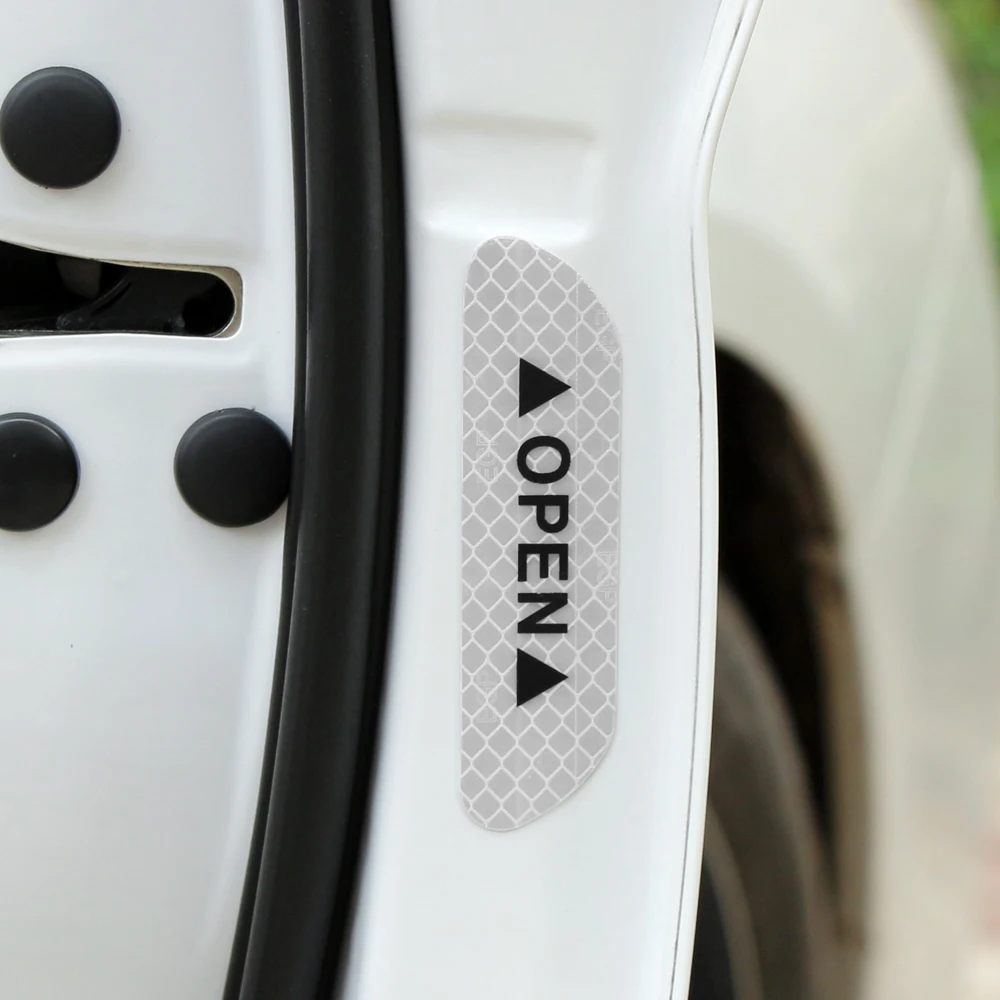 4Pcs Warning Mark Reflective Tape Universal Exterior Accessories Car Door Stickers for Volkswagen POLO Tiguan Passat Golf Jetta |