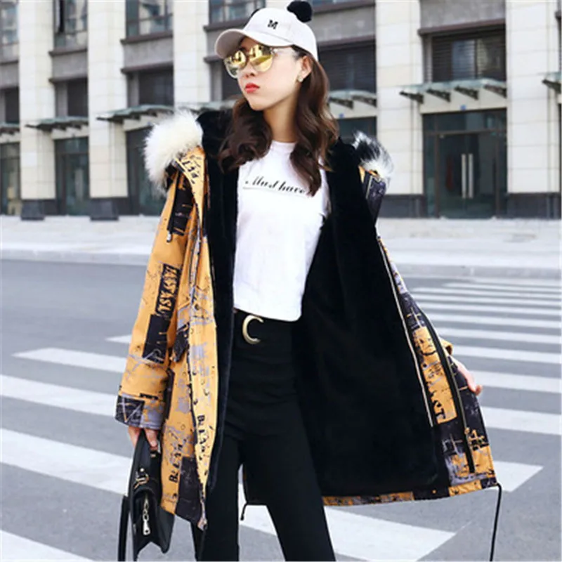 2021 Winter Women Thicken Removable Fur Liner Coat Parka Long Down Jacket Cotton Warm Collar Drawstring Waist A208 | Женская одежда