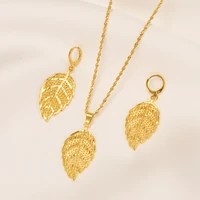 bangrui classic gold color leaves pendant necklace earrings for women excellent jewelry sets african arab jewelry gifts