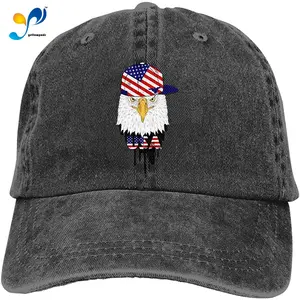 Unisex I Love USA Baseball Cap, American Flag Vintage Adjustable Cotton Denim Dad Hat