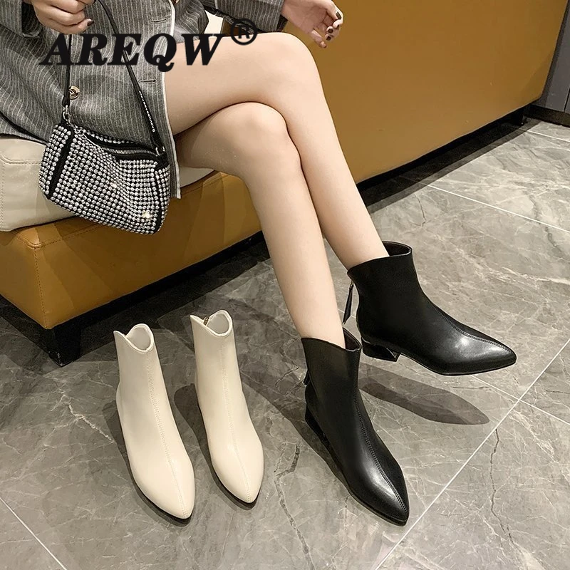 

Women Boots Ankle Short Bootspu Pu Pointed Toe Heels Winter Booties Woman Zipper Martin Boots