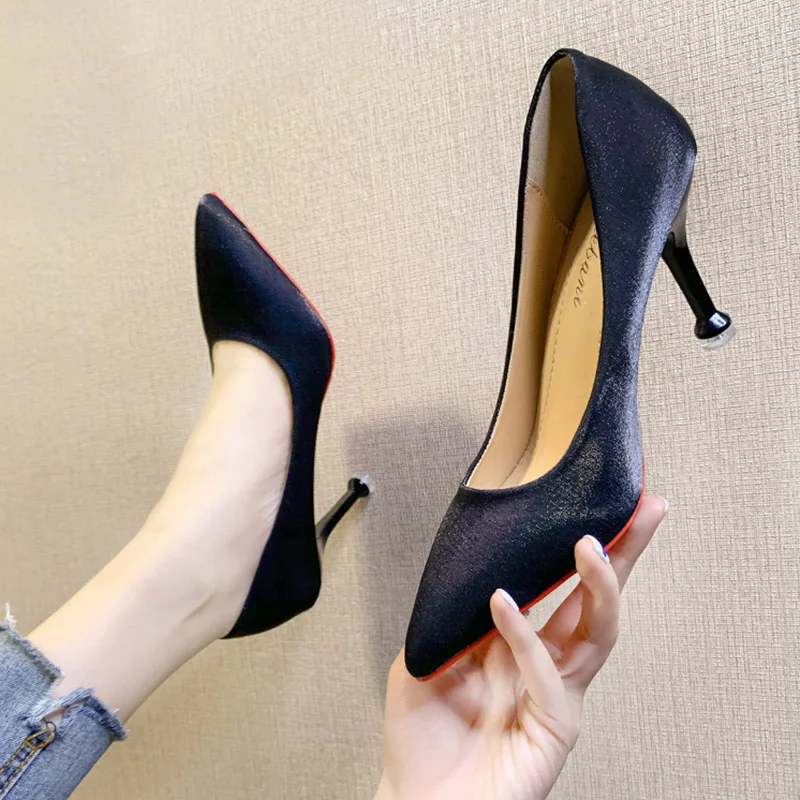 Женские туфли лодочки с острым носком на толстом каблуке|Женские туфли| |