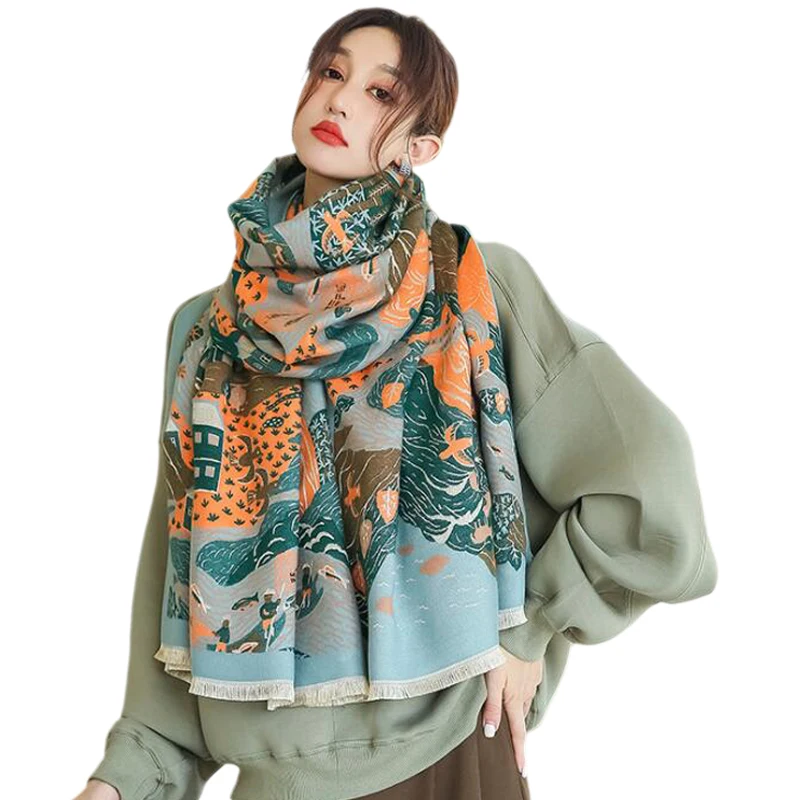 Дизайнерский кашемировый шарф с полевым принтом кашемировая шаль рисунком