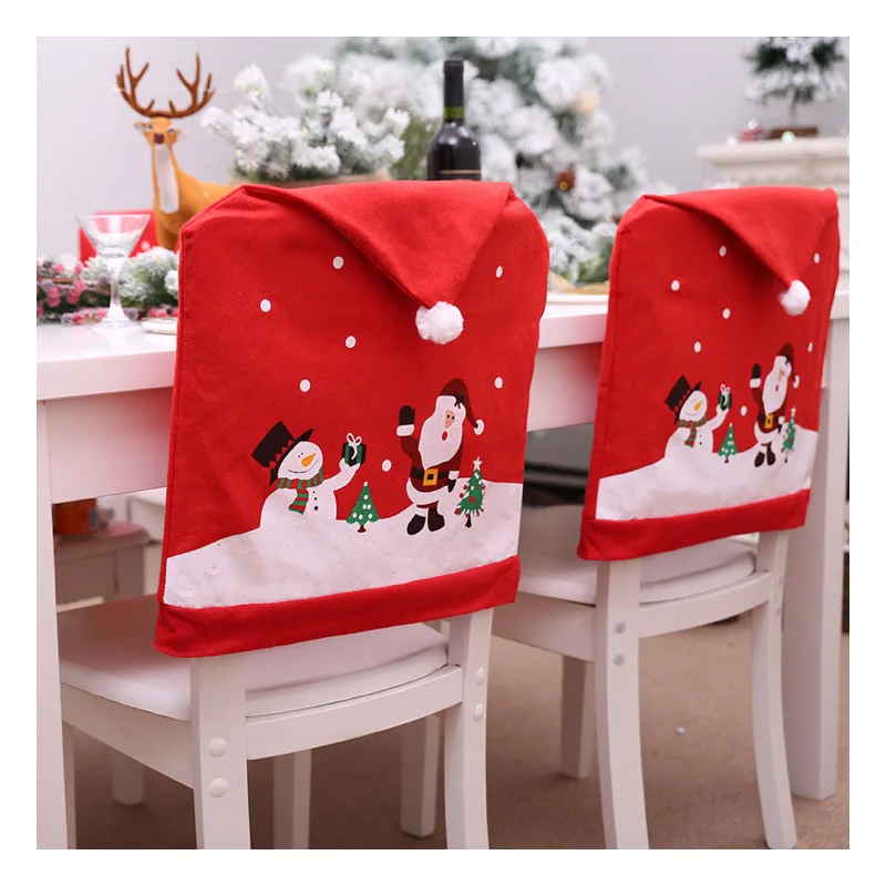 

2022 New Red And White Cloth Family Party Chair Cover Holiday Activity Decorations Christmas Atmosphere Santa Cartoons Snowman
