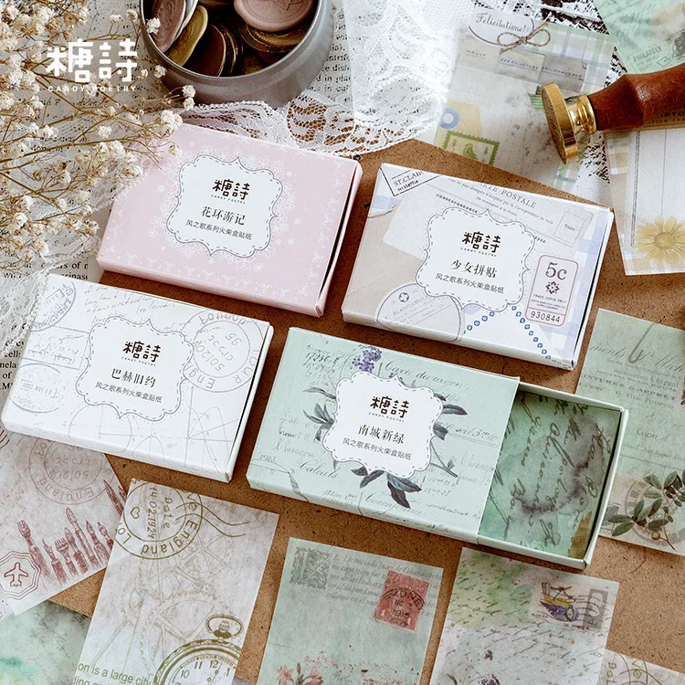 

30Pcs Song of The Wind Series Journal Decorative Matchbox Stickers Scrapbooking Label Diary Stationery Album Vintage Plant Stick