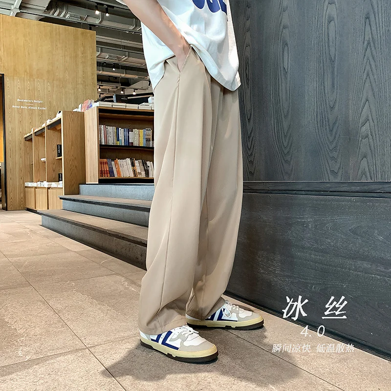 

Summer Thin Casual Pants Men's Fashion Khaki Black Straight Wide-leg Pants Men' Korean Loose Suit Pants Mens Dress Pants M-2XL
