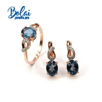 bolaijewelrynatural london blue topaz oval cut 68mm gemstone rings earring pendant 925 sterling silver fine jewelry for women