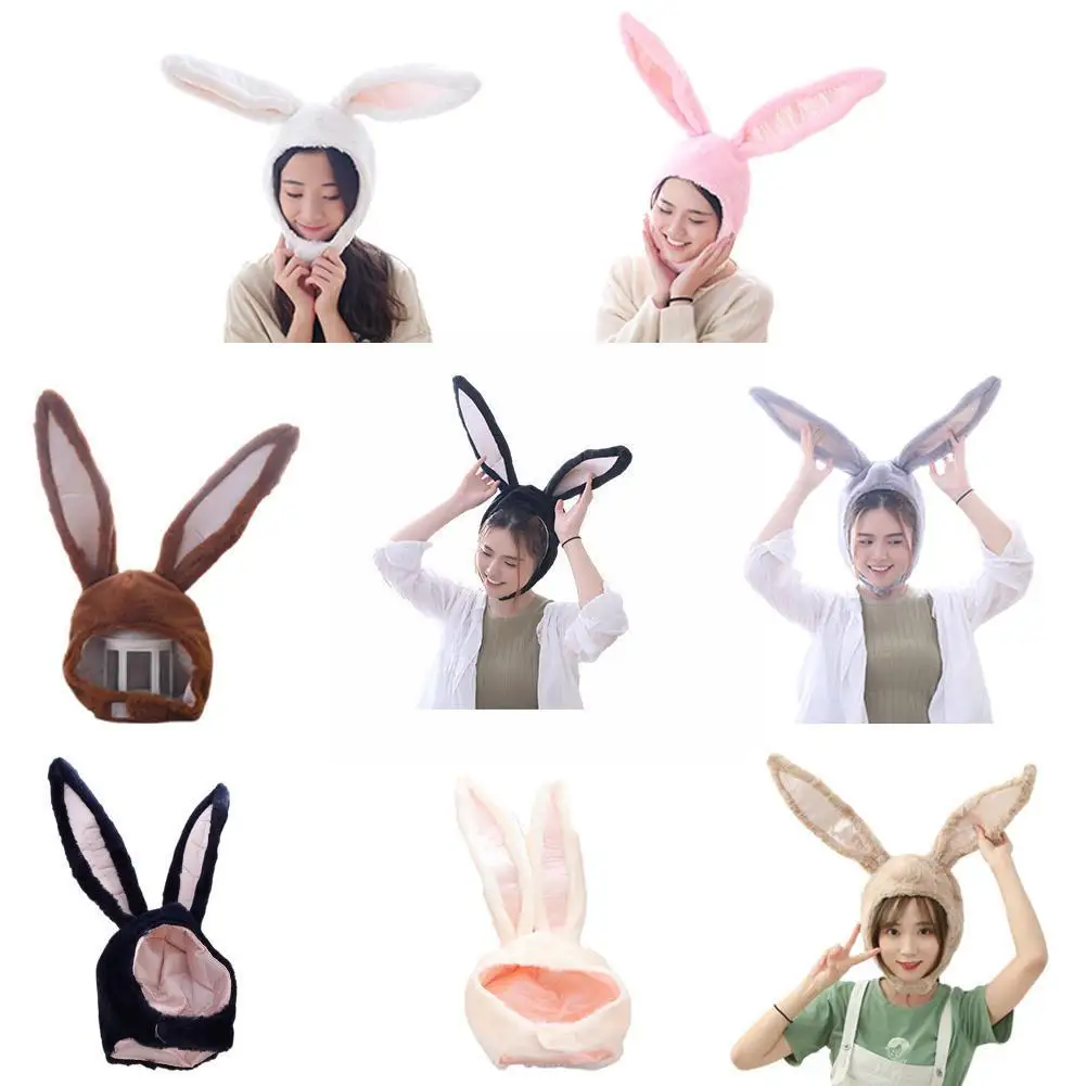 

2021New Cute Rabbit Women's Hat Beanie Plush Can Moving Shine Hat Girlfriend Ears Earflaps Bunny Ears Movable Hat Adult Wit B9O0