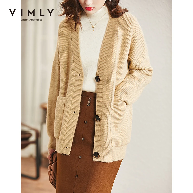 

VIMLY Winter Sweater for Women 2021 New Cardigans Outwear Korean fashion Elegant Knitted Coat Spring Clothing femme traf F9829