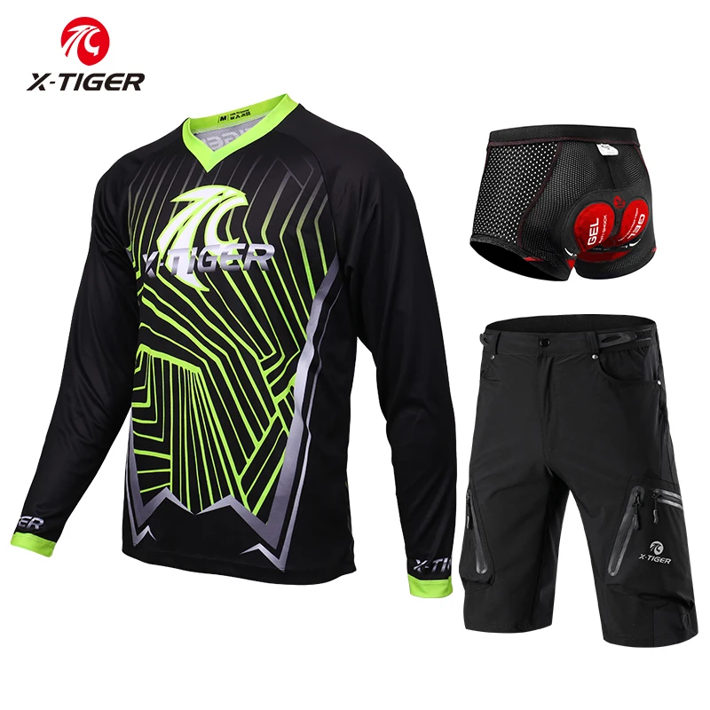 X Tiger 100% полиэстер с длинным рукавом горнолыжные Джерси комплект быстросохнущие