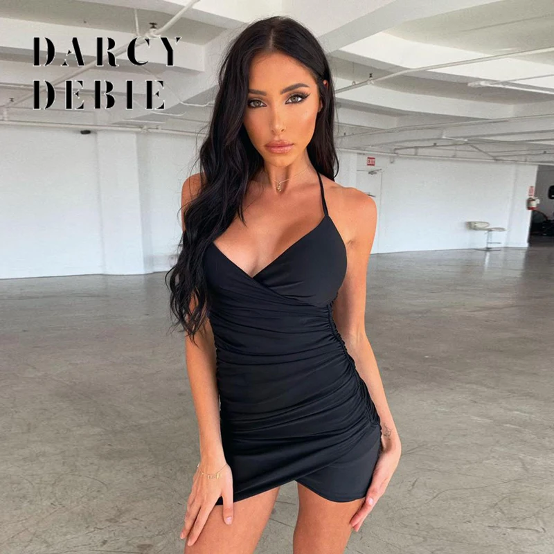Darcydebie сексуальное Плиссированное женское платье на бретельках с задней крышкой |