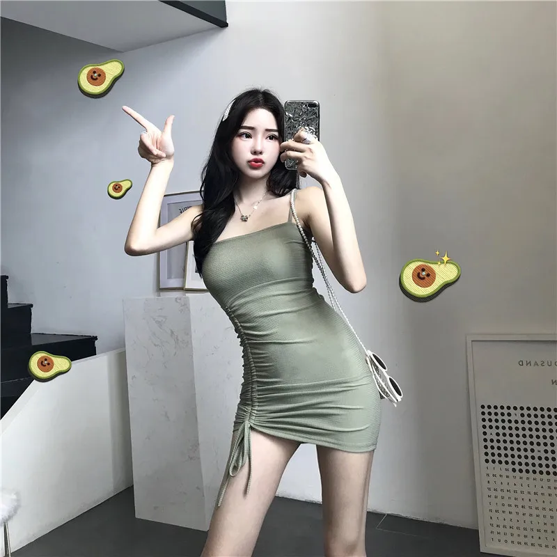 

GOOHOJIO 2020 Summer Autumn Sexy Dress Women All-match Slim Backless Ladies Dress Sling Thin Drawstring Buttocks Dresses Women