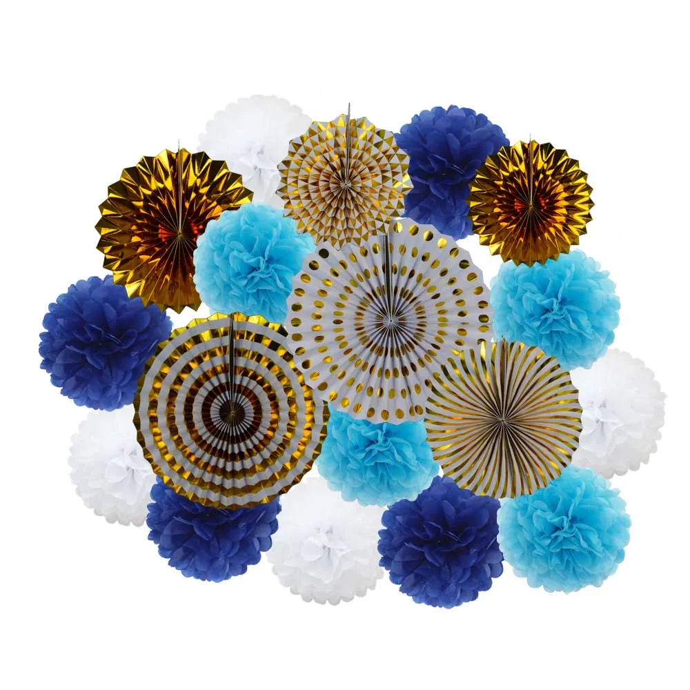 Gold Royal Blue Set Лидер продаж, 18 шт./компл., серебристо-синие бумажные украшения для маленьких девочек, крещение мальчика, декор Mi Primera Comunion, вечерние украшения - Цвет: Gold Royal Blue Set