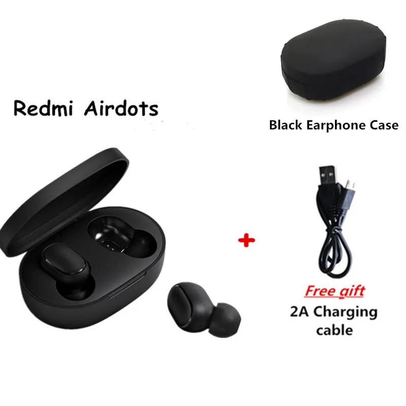 Redmi TWS AirDots Bluetooth наушники стерео беспроводные Bluetooth 5,0 наушники с микрофоном зарядное устройство управление AI - Цвет: add black case cable