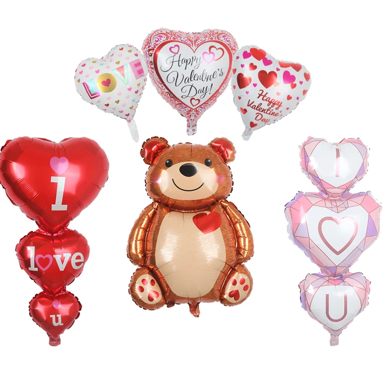 Большой 3D счастливое сердце любовь медведь фольгированный воздушный шар двойной