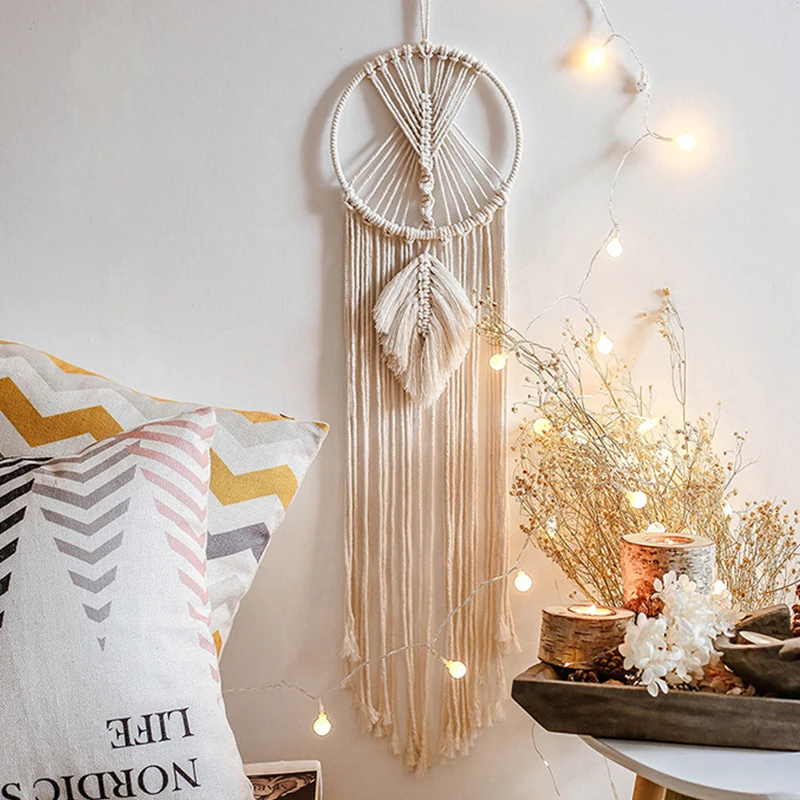 Богемный шик макраме Настенный Гобелен Мандала Луна Ловец снов на стену Декор