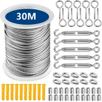 56pcsset 30m wire rope cable hooks hanging kit flexible pvc coated stainless steel clothesline
