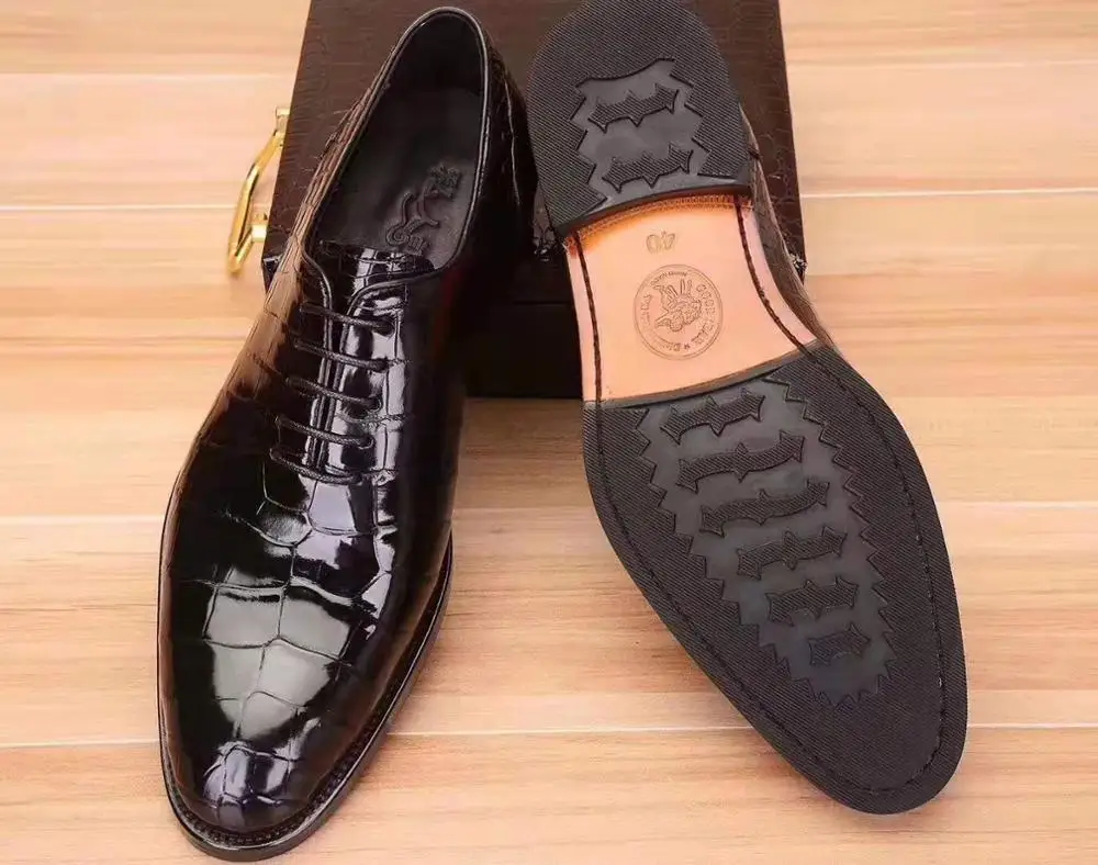 100% натуральная крокодиловая кожа модные мужские туфли с подкладкой из коровьей