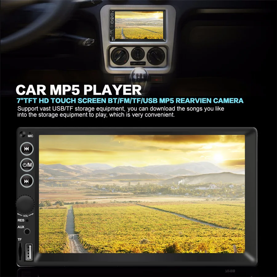 

7" HD CarPlayer 1DIN Touch Screen Auto Stereo MP5 Bluetooth USB TF FM Player