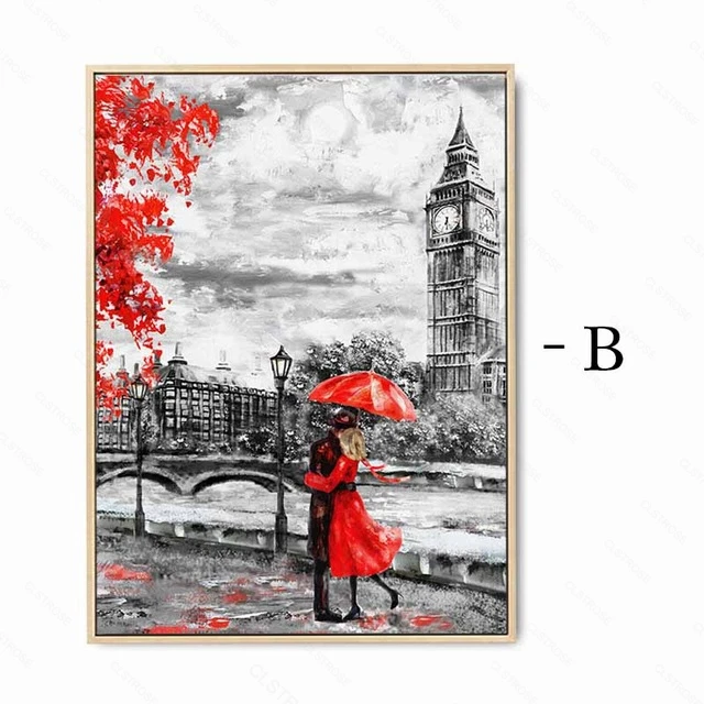 

Lover Couple Poster Wall Art Paris Landscape Canvas Painting Abstract Picture for Living Room Decoration Unframed