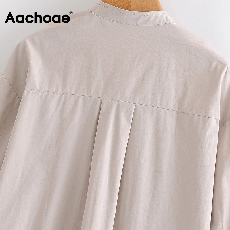 

Aachoae Solid Vintage Blouse Women Stand Neck Retro Female Shirt Batwing Long Sleeve Casual Tunic Tops Spring Autumn Blusas
