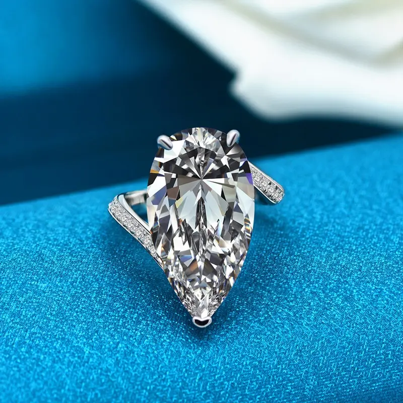

Jazaz Sparkling 22 Carats Warter Drop High Carbon Diamond Finger Rings Women Solid 925 Sterling Silver Party Fine Jewelry B0946