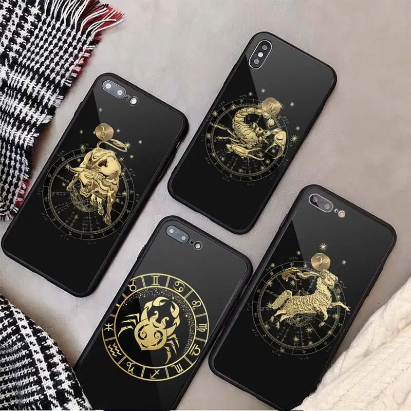 

Zodiac Signs art design Phone Case Tempered glass For iphone 6 7 8 plus X XS XR 11 12 13 PRO MAX mini