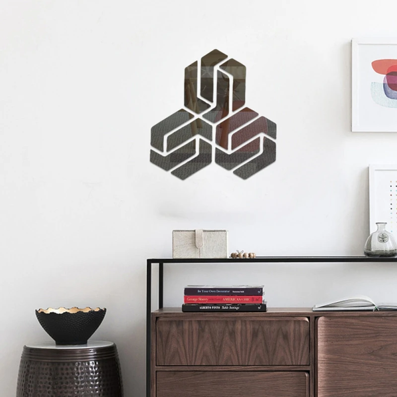 Зеркальная настенная 3D наклейка несимметричный шестигранный самоклеящийся