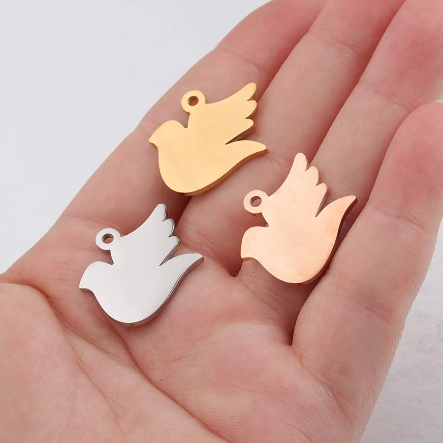 5 шт./лот DIY нержавеющая сталь голубь мира форма кулон Шарм зеркало полированные