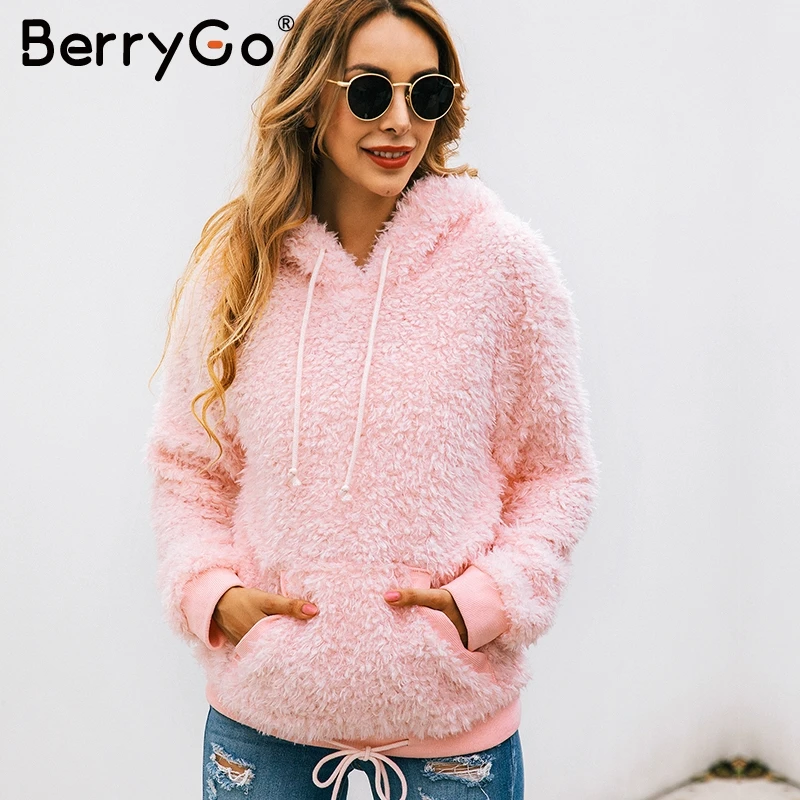BerryGo/женские толстовки из искусственного меха толстовка плюшевый женский топ с