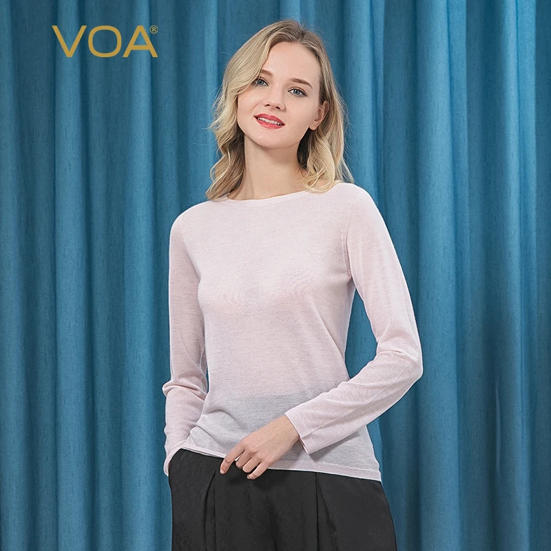 Вязаный пуловер VOA из чистого кашемира с круглым вырезом длинным рукавом 18 нитей