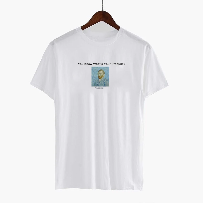 

Vintage 90s Vincent Van Gogh T Shirt For Women Harajuku Aesthetic Graphic Oil Paintin Ulzzang Funny Tee Female Tops White Casual