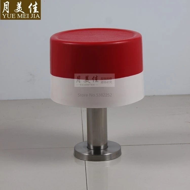 

Restaurant bar stool snack bar fast food glass reinforced plastic round stool stainless steel fixed high stool