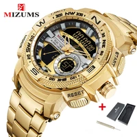 mizums watch men military quartz analog digital gold wrist watch for men waterproof sport male clock relogio dourado masculino