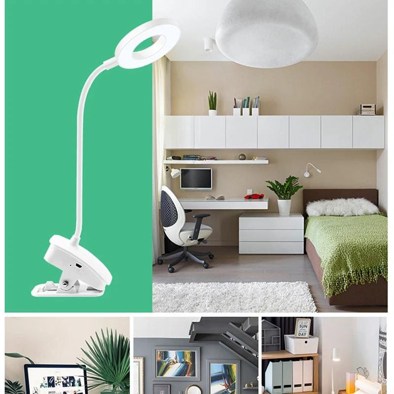

Перезаряжаемая Настольная лампа с зажимом для спальни, детей, обучающих студентов, настольная лампа с кольцом, светодиодная защита глаз