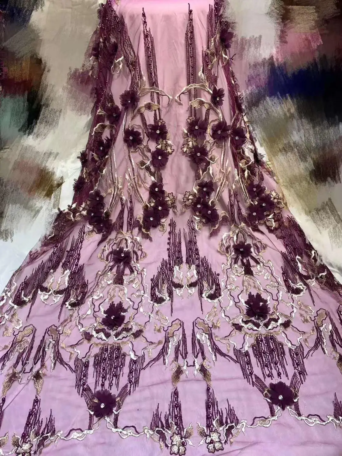 3D наклейка вышивка французская сетка Кружева Бисер Нигерия африканская