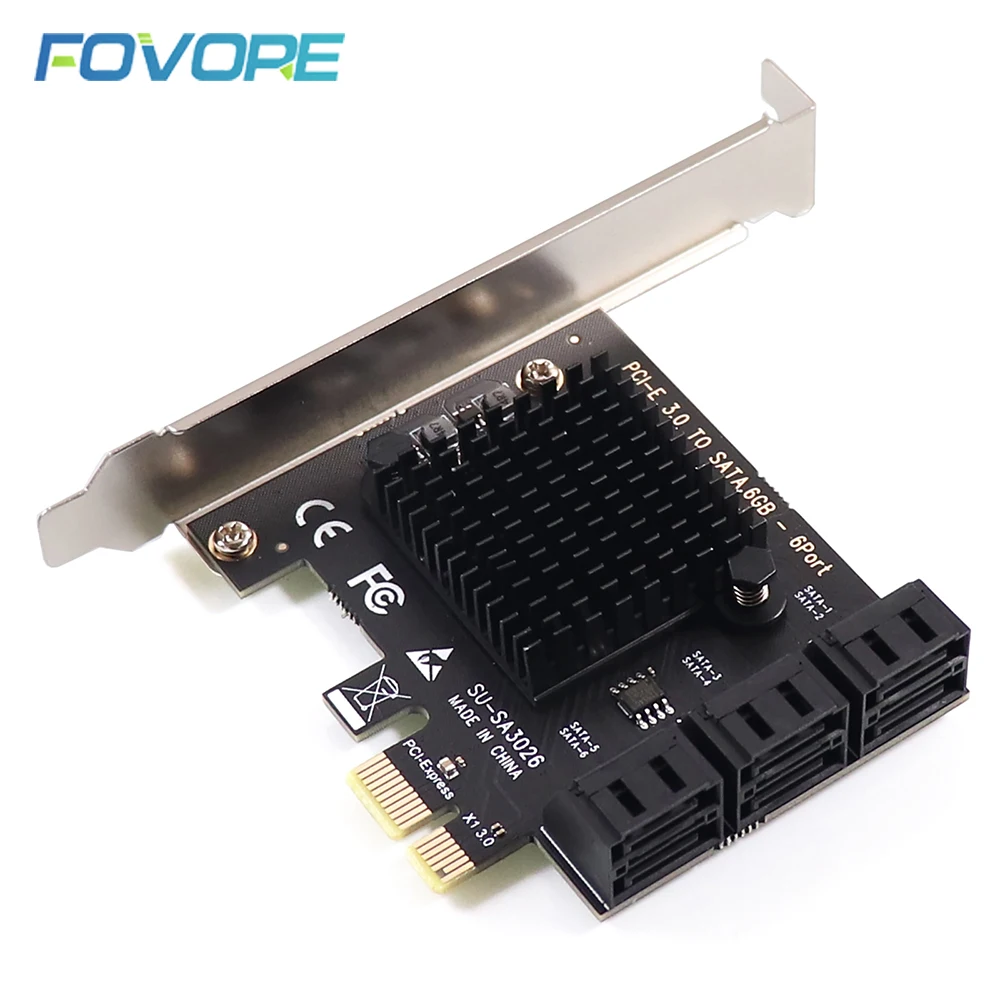 6 Ports SATA 3 III 3.0 Gbps SSD to PCIe Adapter PCI-e PCI Express x1 Controller Board Expansion Card Support x4 x6 x8 x16 | Компьютеры и