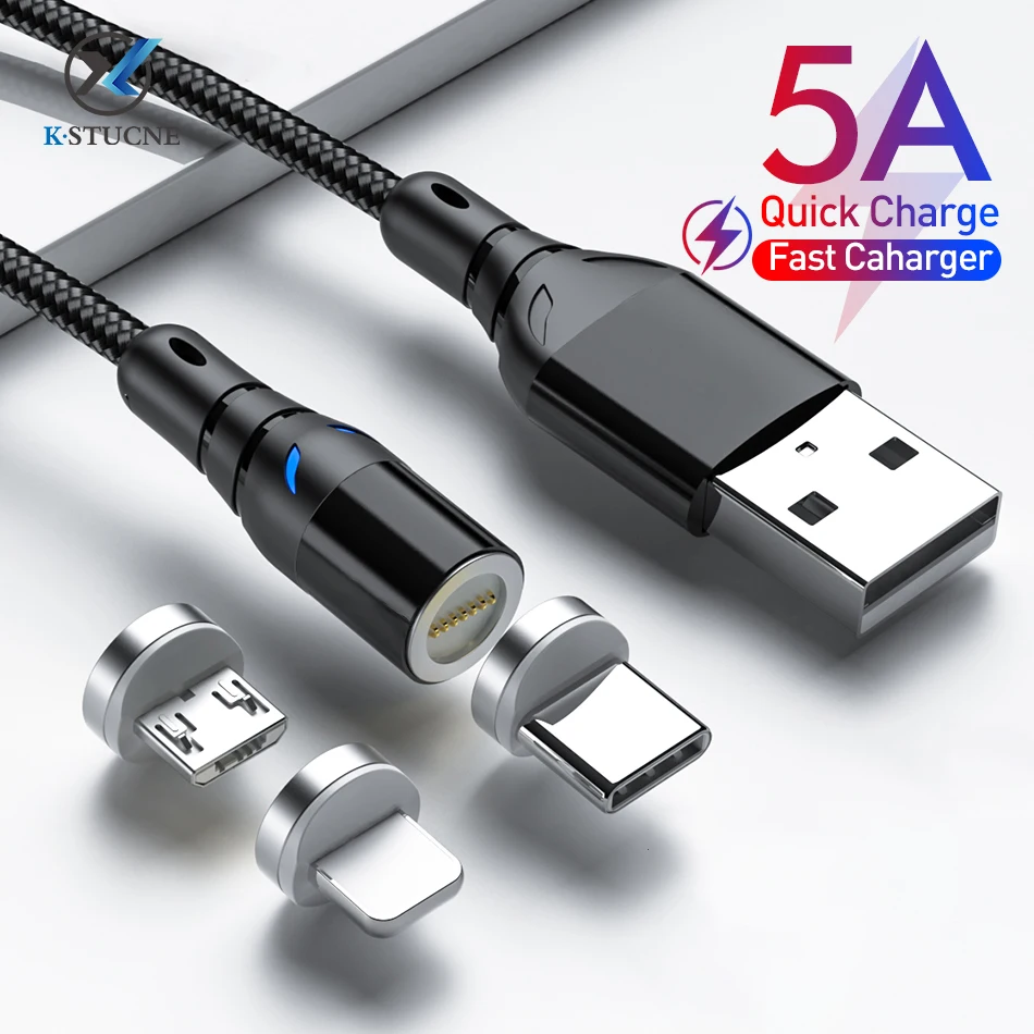 Магнитный кабель 5A для быстрой зарядки и передачи данных iPhone 11 Samsung Xiaomi Huawei P30