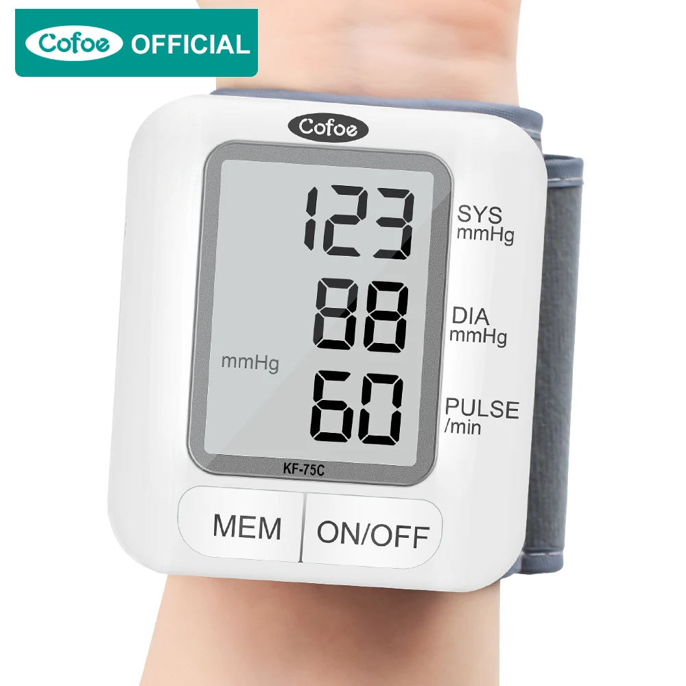 

Cofoe Digital Wrist Blood Pressure Monitor Automatic Sphygmomanometer Voice BP MonitTonometer Heart Rate Pulse meter tensiometer