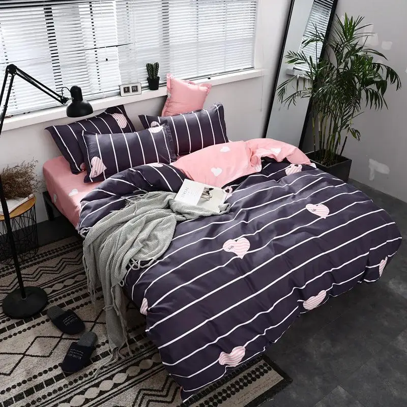 

50 3/4PCS Fashion Simple Style Home Bedding Sets Bed Linen Duvet Cover Flat Sheet Pillowcase Bedding Set Student Dormitory 2020