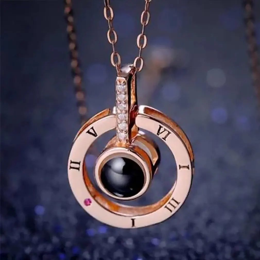 Розовое золото и серебро женское креативное ожерелье с проекцией на 100 языках