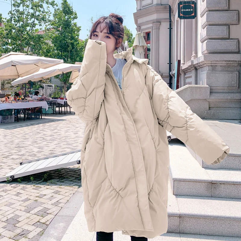 

Women Winter Coats Long Cotton Casual Down Parker Jackets With Hat Women Thick Warm Winter Parkas Female Overcoat Oversized Coat