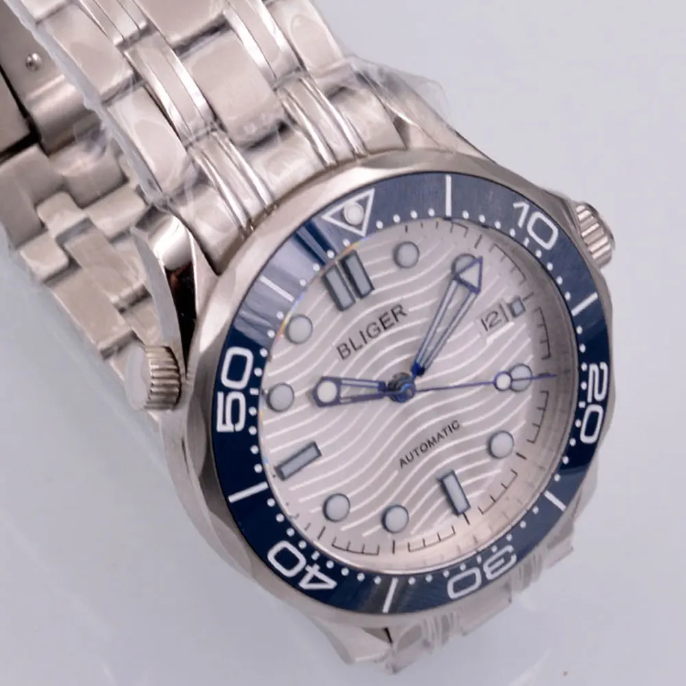 Мужские часы с сапфировым стеклом Bliger модные повседневные автоматические