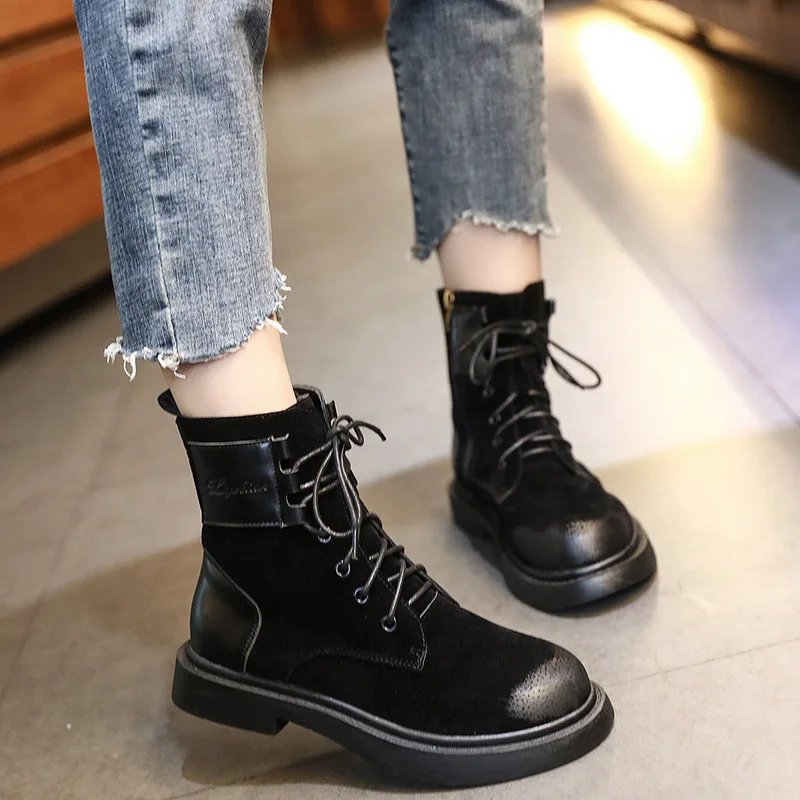 Рабочие ботинки в стиле ретро женская повседневная обувь однотонные ботильоны