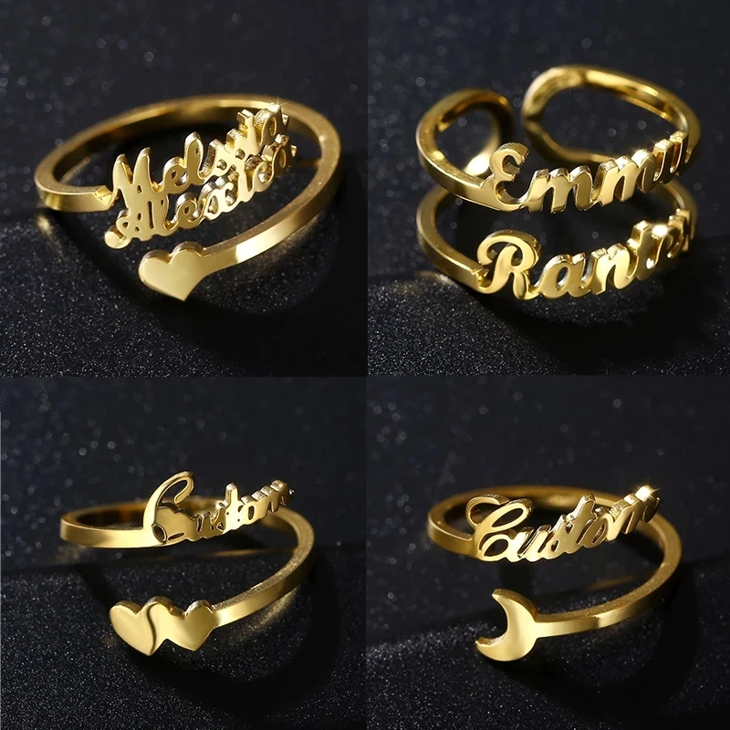 

Personalized Custom Ring Women Men Multiple Names Stainless Steel Adjustable Knuckle Arabic Names Family Jewelry Couple Rings