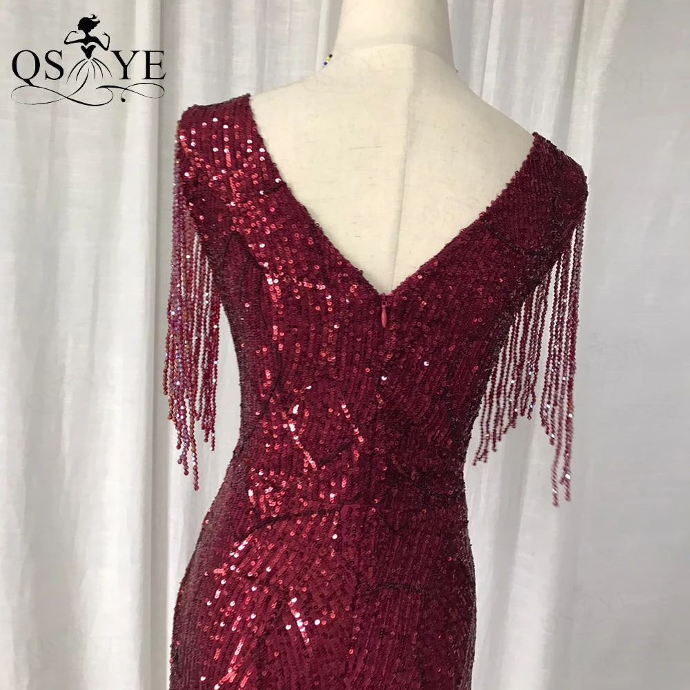 

Deep Red Short Sequin Prom Dress Beading Straps Sheath Mini Evening Gown V Neck Party Formal Gown Fit Stretch Women Short Dress